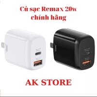 Củ sạc nhanh iPhone 2 cổng sạc nhanh PD 20w chính hãng REMAX RP-U64 - Cốc sạc iPhone 8 - X - Xs max - 11 - 12 pro max