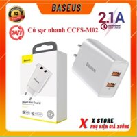 Củ sạc nhanh iphone ipad android 2 cổng Baseus Speed Mini Dual U Charger 5V/2A CCFS-M02,sạc iphone