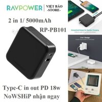 Củ Sạc Nhanh Kiêm Pin Dự Phòng RAVPower 5000mAh RP-PB101 Tích Hợp Usb-C In/Out PD 18W và QC 3.0