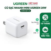Củ sạc nhanh mini UGREEN 20W CD241 10219 cổng USB C |Sạc nhanh PD| Quick Charge 4.0 3.0| Bảo hành 18 tháng ..