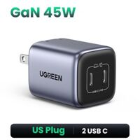 Củ sạc nhanh Nexode GaN 45W 2 cổng USB Type-C x2 Hỗ trợ QC4+, PD3.0 Ugreen 90572 cao cấp (US)