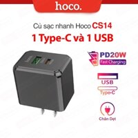 Củ sạc nhanh PD20W 1 cổng USB và 1 cổng Type-C Hoco CS14 ABS + PC chống cháy, chân dẹt