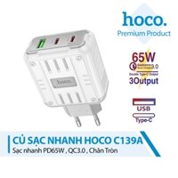 Củ sạc nhanh PD65W Hoco C139A chân tròn cổng USB và 2 cổng Type-C hỗ trợ QC3.0