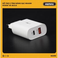 Củ sạc nhanh QC3.0 + PD 18W Remax WP-U101 cho iPhone, iPad - Hàng chính hãng