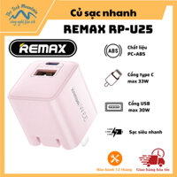 Củ sạc nhanh Remax RP-U25 33W - 2 đầu ra công xuất cao - Chất liệu nhựa chịu nhiệt - Thiết kế nhỏ gọn