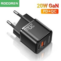Củ sạc nhanh Rocoren 20W PD hai cổng USB Type C PD3.0 QC3.0 chuyên dụng thích hợp cho iPhone 14 13 Pro Max Xiaomi Poco