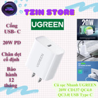 Củ sạc Nhanh UGREEN 20W CD137 1 cổng USB Type C chân dẹt New fullbox