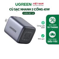 Củ sạc nhanh UGREEN 45W CD294 Nexode Công nghệ GaN 2 cổng Type C Hàng Chính Hãng  90572 - xám