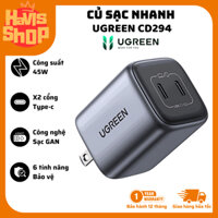 Củ sạc nhanh UGREEN CD294 - 2 Cổng type-c tiện lợi - 6 chức năng bảo vệ an toàn - Công suất 45W