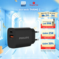 Củ sạc Philips DLP4327 2 cổng: 1 USB-A 18W (QC3.0) + 1 USB-C hỗ trợ sạc nhanh PD 25W