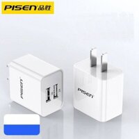 Củ sạc Pisen K12-23, 2 cổng USB dùng sạc điện thoại / máy tính bảng, Hàng chính hãng nội địa, có chứng nhận tiêu chuẩn