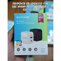 Củ sạc siêu nhah hai cổng Type C PD và USB-A RAVpower RP-CPCN002 65W GaN dùng cho các dòng điện thoại