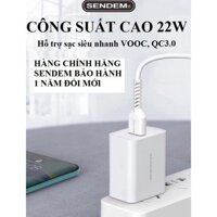 Củ sạc siêu nhanh SENDEM C13 công suất 22W, hỗ trợ Qualcom 3.0, VOOC cho các điện thoại đời cao của Iphone, Samsung