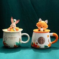 [Cửa hàng cô gái giá rẻ cao cấp] Starbucks Cup Fox Rabbit Osmanthus có nắp Thìa Gốm Cốc cà phê Dung tích lớn
