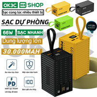 cửa hàng đích thực，Sạc dự phòng 30000mah sạc nhanh pin dung lượng lớn có sẳn dây sạc nhiều đầu ra，sạc sự phòng