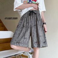 Cửa Hàng Rách Quần Short Nam Thiết Kế Sense Niche Beggar Crop Quần Mỹ Retro Cao Cấp Đường Phố Thường Ngày Mặc Quần Lớn