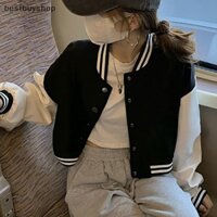 Cửa Hàng Tốt Nhất Cơ Bản Áo Khoác Nữ Crop BF Dạo Phố Học Sinh Bóng Chày Đồng Phục Áo Mới