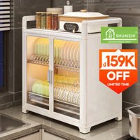 Cửa kính HD, Giá thoát nước bát đĩa chống bụi có nắp đậy, Tủ sắt không gỉ niêm phong nhà bếp