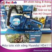 Cưa máy cầm tay mini, cưa xích cắt xẻ cây gỗ Hyundai HD4111 chất lượng cao, 2HP, lam 40cm, xích Mỹ Oregon