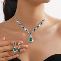 Cubic Zirconia CZ Đế Mạ Bạc Dự Tiệc Nữ Bộ Trang Sức Bông Tai Mặt Dây Chuyền Vòng Cổ