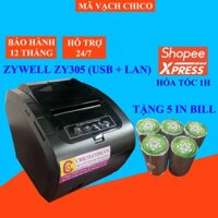 [Cực bền] Máy in hóa đơn Zywell ZY305 (USB+LAN) In máy tính điện thoại qua cổng Lan giá rẻ máy in bill k80 tự động cắt