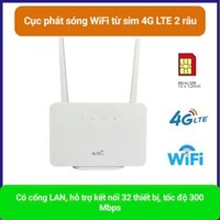Cục phát sóng WiFi 2 râu từ sim 4G LTE không dây di động có cổng lan 300Mbps hỗ trợ các loại sim, tối đa 32 thiết bị