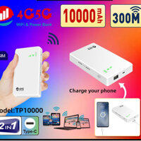 Cục Pin Phát Wifi Từ Sim 4G Kiêm, Sạc Dự Phòng 10k mAh TP, Bộ Phát Wifi Di Động Tốc Độ 300Mbps