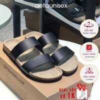 [CỰC RẺ] Dép birken Detaunisex dép đế trấu nam nữ 2 quai ngang da PU màu đen