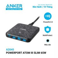 Cục sạc 4 cổng USB Type C PD 65W Anker PowerPort Atom III Slim A2045 Đen
