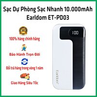 Cục sạc dự phòng chính hãng Earldom ET-PD03 hỗ trợ sạc nhanh QC 3.0 Dung Lượng 10000mAh thời trang chống cháy nổ