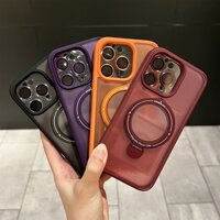 Cục Sạc Không Dây Từ Tính Mờ Xoay 360 Độ° Ốp Điện Thoại Cứng Chống Sốc Có Giá Đỡ Xoay Được Cho iphone 15 14 13 12 11 pro max