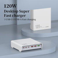 Cục Sạc Nhanh 6 cổng sạc công suất 120W LDNIO Q605 - 3 Cổng Type C - 3 Cổng USB - PD 3.0 - PPS 5A - VOOC - Xiaomi Turbo
