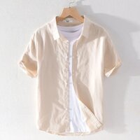 Cực Vải Lanh Tươi Cơ Bản Thường Ngày Ngắn Tay Cotton Vải Lanh Áo Sơ Mi Nam Mùa Hè Rời Thanh Niên Văn Học Vải Lanh Áo Sơ Mi