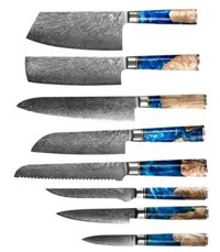 Cuchillos Messer 9Pcs Màu Xanh Nhựa Xử Lý Thép Nấu Ăn Dao Vg10 67 Lớp Nhà Bếp Dao Damascus