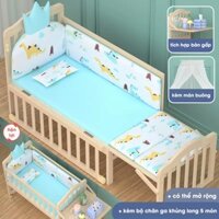 Cũi cho bé đa năng MBKid, nôi cũi gỗ cho bé 6 chế độ tiện lợi sử dụng từ 0 đến 12 tuổi (Tặng màn, quây nệm) MK001