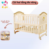 Cũi cho bé đa năng, Nôi cũi gỗ 2 tầng các chế độ tiện lợi cho mẹ & bé, sử dụng từ 0 đến 12 tuổi - MK23002