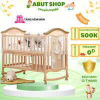 Cũi cho bé Honalife 2 tầng kích thước 120x68cm kèm màn, Cũi gỗ cho bé sơ sinh đa chức năng làm từ gỗ thông chắc chắn