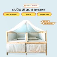 Cũi Cho Bé Sinh Đôi GOLDCAT Có Vách Ngăn, Chất Liệu Gỗ Quế Tự Nhiên Chống Mối Mọt