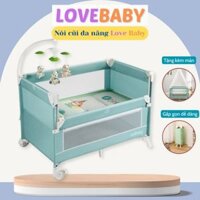 Cũi di động gấp gọn có bánh xe, nôi cũi vải cho bé đa năng, nôi ghép giường bố mẹ tặng kèm nệm, màn