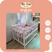 Cũi gỗ cho bé, cũi trẻ em gấp gọn gố quế thơm kt 80x120cm Sandecor