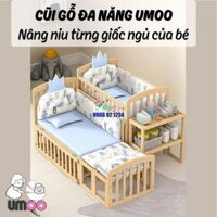 Cũi gỗ cho bé Umoo UM-08136 UM-08137 đa năng – Làm quây cũi, giường gỗ, bàn học, bập bênh cho bé