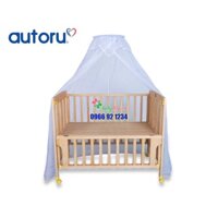 Cũi gỗ nan lớn cao cấp Autoru AUWDC02 kèm mùng ( không gồm quây, nệm, gối)