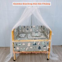 Cũi Gỗ Thông BabySun Giường Cũi Cho Bé Từ 0 - 4 Tuổi Màu Tự Nhiên Kích Thước [110x70x96] BH 12 Tháng Hàng Xuất Khẩu