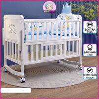Cũi ngủ cho bé 2 tầng kèm ( QUÂY + MÀN +NỆM ) Nôi cũi trắng cho bé đa chức năng chất liệu gỗ thông kích thước 105x60cm