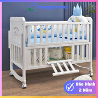 Cũi Trắng Em Bé Tặng Kèm Màn, Nôi Cũi Gỗ 2 Tầng Gỗ Thông Kích Thước 105x60x85, Nôi Cũi Trắng, Giường Cũi Ghép Cạnh G