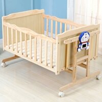 Cũi trẻ em điện APP có thể di chuyển bằng gỗ rắn không sơn nôi nhiều sơ sinh tự động lắc giường bb đa chức năng