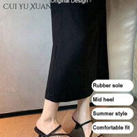 Cui YU XUAN Dép mùa hè thoải mái và sang trọng, màu đen có tay cầm đế giữa và đế cao su