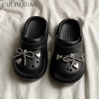 Cui YU XUAN Móc khóa màu đen hợp thời trang cho mùa hè, nơ và trái tim sành điệu, Chất liệu EVA chất lượng cao, Đế cao su chống trượt
