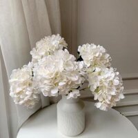 Cụm 5 Bông Hoa Cẩm Tú Cầu Lụa Lá Bạc Giả Loại 46cm Phù Hợp Decor Trang Trí Nhà Cửa - Hoa Lụa Mơ Bơ