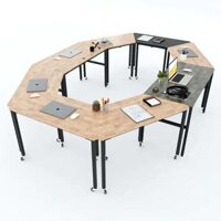 Cụm 8 bàn ghép thành bàn họp gỗ cao su hệ Lego chân lắp ráp HBLG013